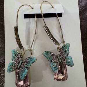 Betsey Johnson Turquoise and Pink Butterfly Earrings NWT